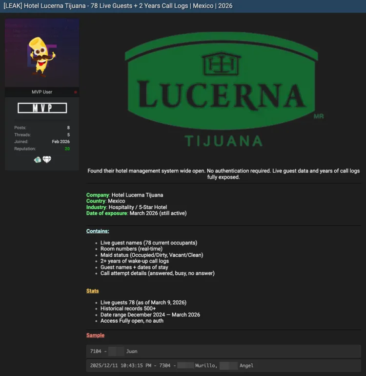 Hotel Lucerna Tijuana Data Leak Exposes Guest Information
