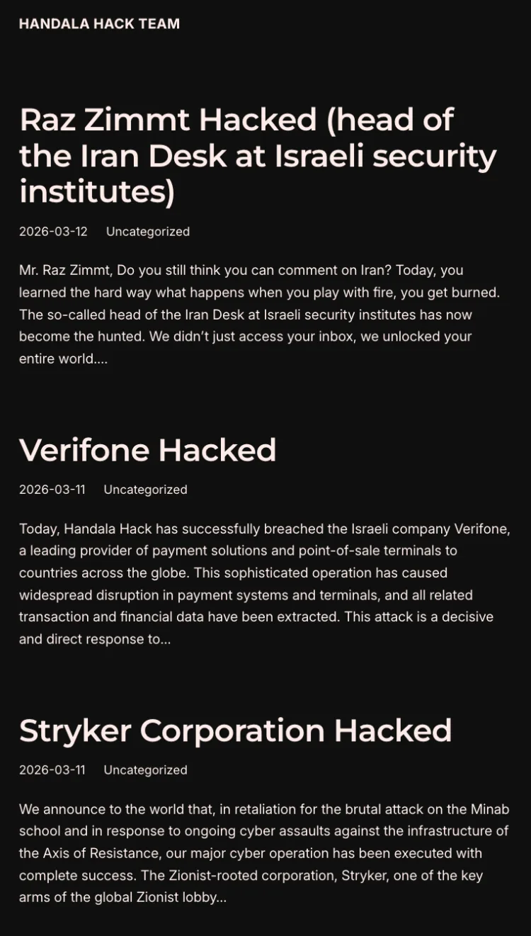 Handala Hack Team Breach: Raz Zimmt, Verifone, Stryker