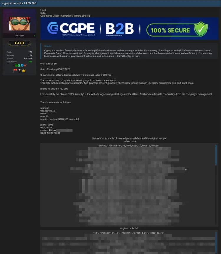 Cgpey International Private Limited Suffers Massive Data Breach