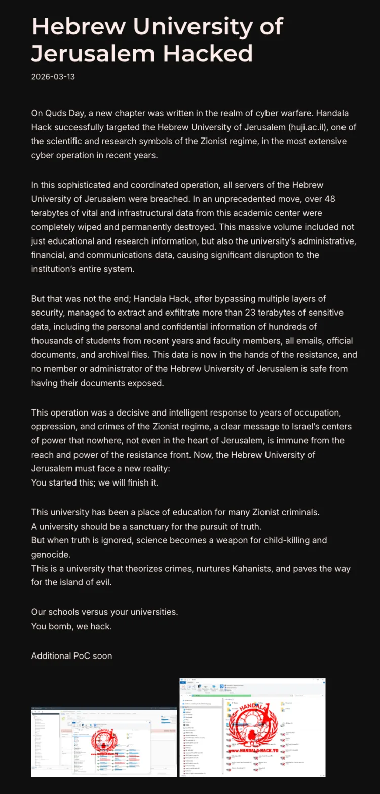 Hebrew University of Jerusalem Suffers Destructive Data Breach