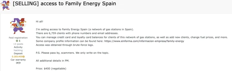 Family Energy Spain Network System Access and Breach