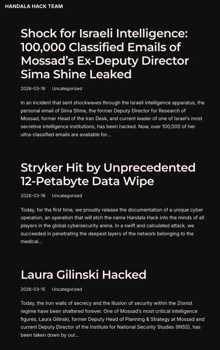 Handala Hack Leaks Sima Shine, Laura Gilinski, Updates Stryker