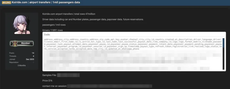 Koiride.com Airport Transfers Suffers Alleged Data Breach