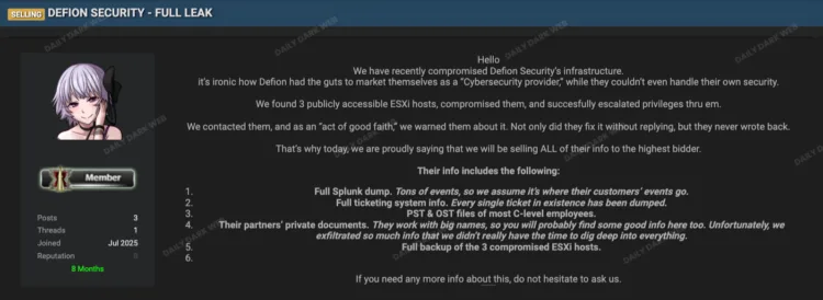 Defion Security Data Breach: ESXi Hosts Compromised