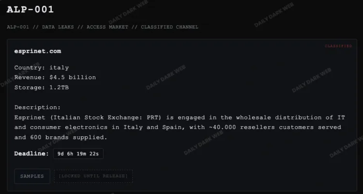 Esprinet Ransomware Attack: ALP-001 Claims 1.2TB Data Breach