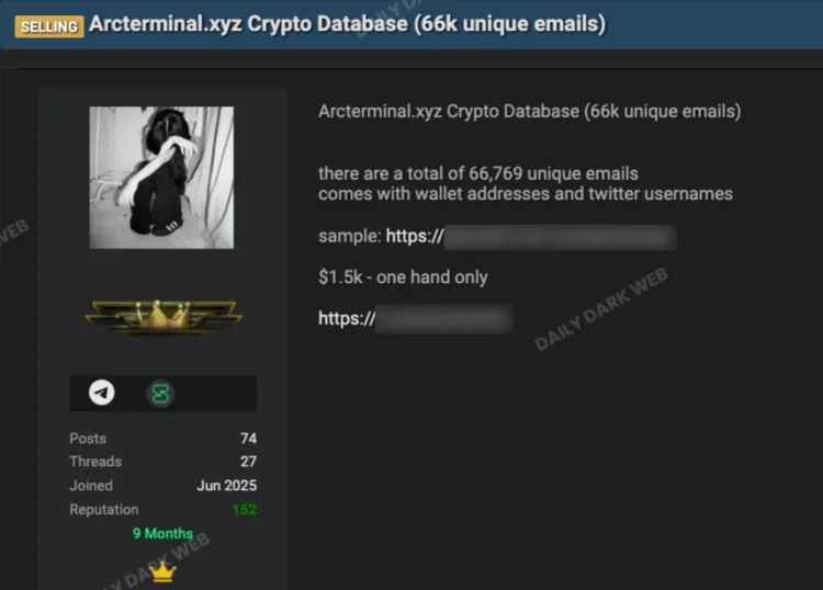 Arcterminal.xyz Data Breach Exposes User Emails and Wallets