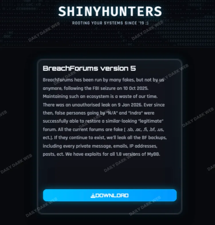 ShinyHunters Leaks BreachForums Version 5 Database