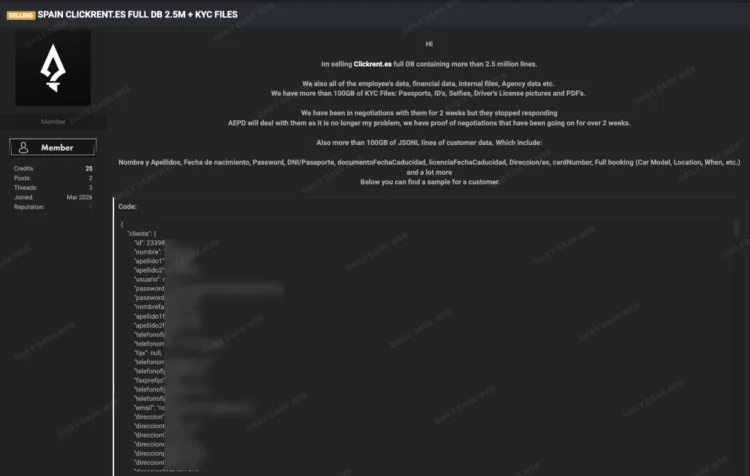 Clickrent.es Suffers Alleged 2.5 Million Record Data Breach