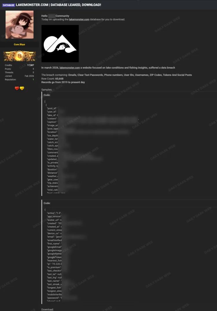 LakeMonster Data Breach Exposes Over 60,000 User Records