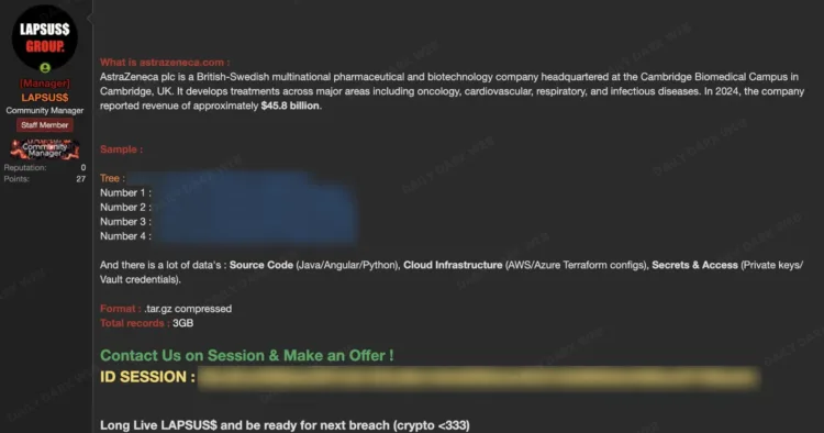 AstraZeneca Alleged Data Breach by LAPSUS$ Group