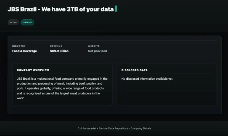 JBS Brazil Targeted by Coinbasecartel Ransomware Attack