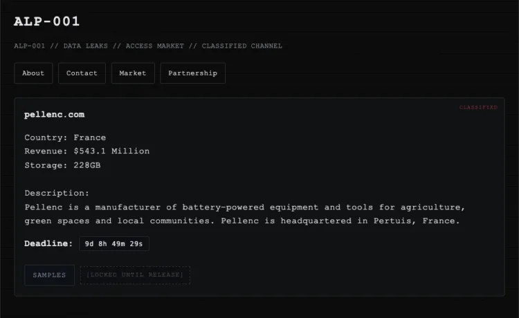 Pellenc Ransomware Attack: Alp-001 Group Claims Data Breach
