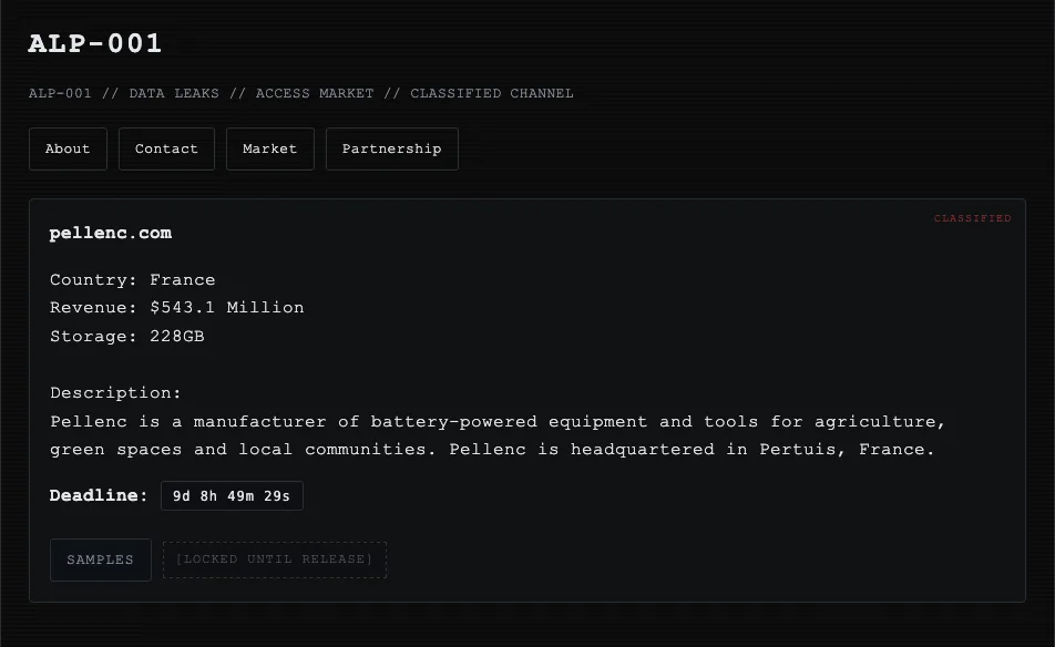 Pellenc Ransomware Attack: Alp-001 Group Claims Data Breach