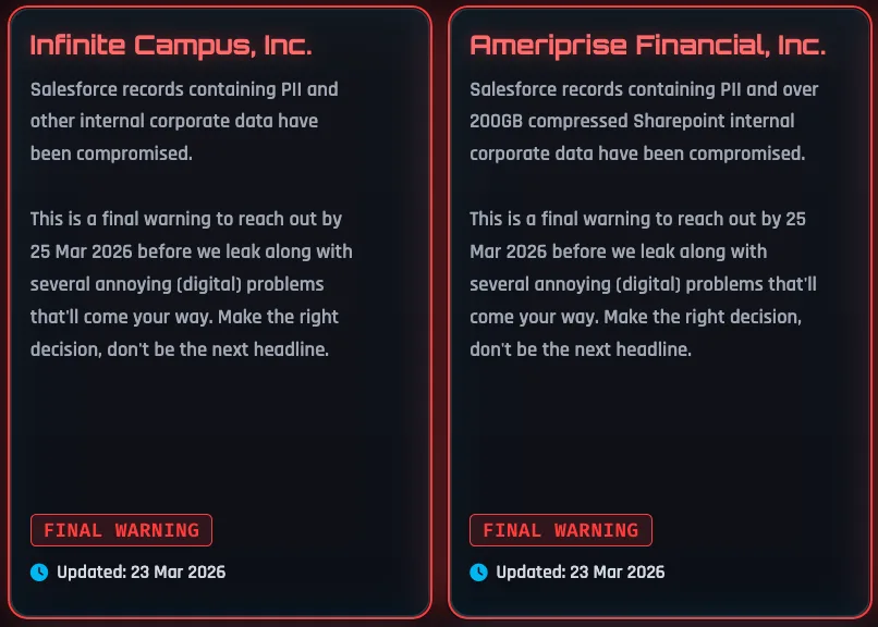ShinyHunters Attack Hits Infinite Campus and Ameriprise