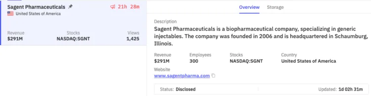 Sagent Pharmaceuticals Data Breach by Worldleaks Ransomware Group