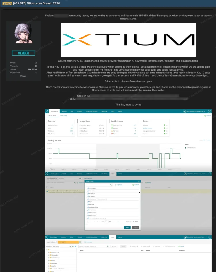 Xtium Managed Service Provider Data Breach and Extortion