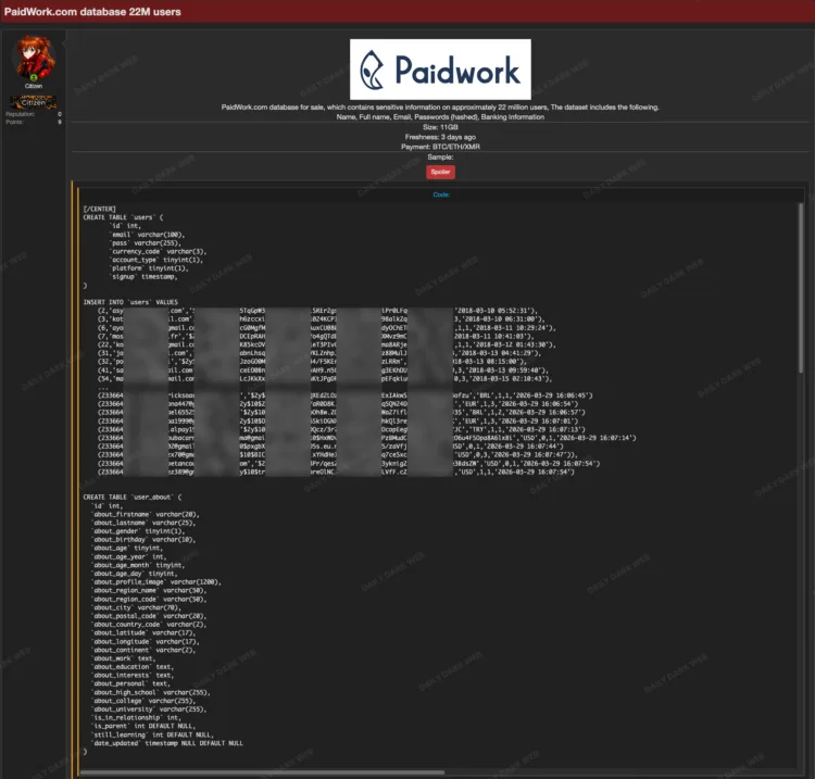 PaidWork Data Breach Exposes 22 Million User Records
