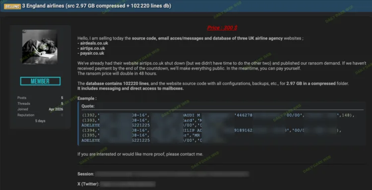 Airdeals, Airtips, and Payair Data Breach and Extortion Attack