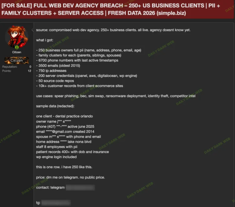Simple.biz Web Agency Data Breach Exposes US Clients