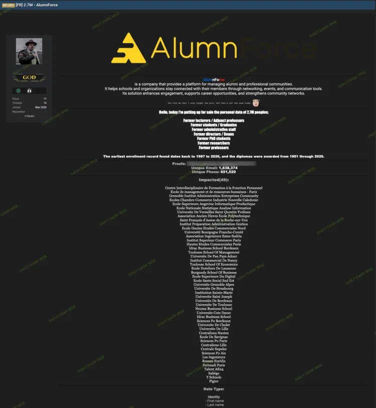 AlumnForce Data Breach Exposes 2.7 Million User Records