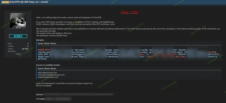 EchoVPS Data Breach Exposes Source Code and User Database