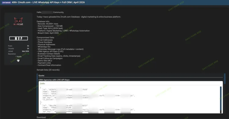 Zmuth.com Data Breach Exposes WhatsApp and CRM Data