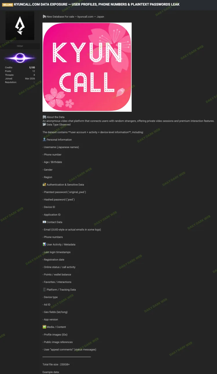 KyunCall Data Breach Exposes User Passwords and Profiles