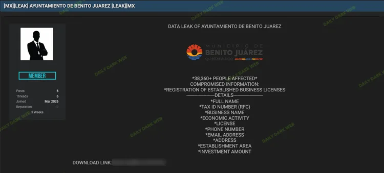 Ayuntamiento de Benito Juarez Suffers Major Data Leak
