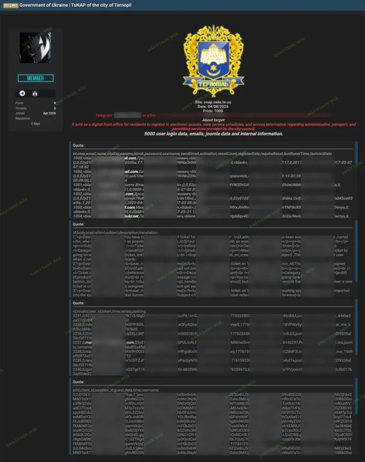 Administrative Services Centre of Ternopil Data Breach