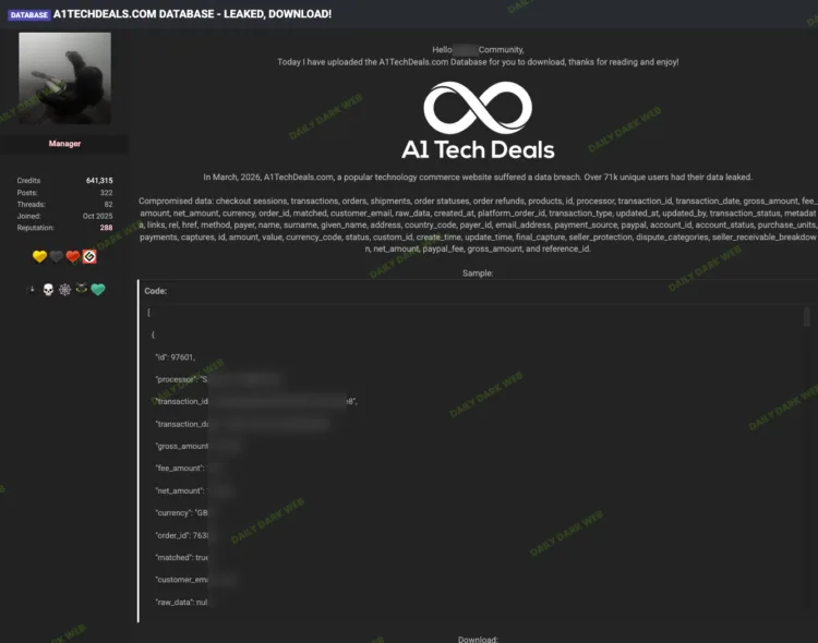 A1TechDeals Suffers Data Breach Exposing 71,000 Users