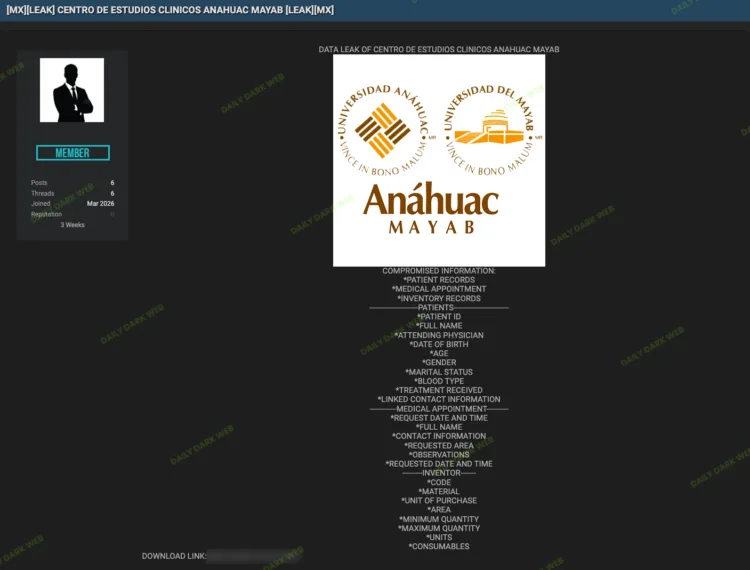 Centro de Estudios Clínicos Anáhuac Mayab Data Breach