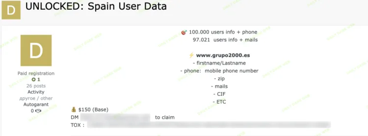 Grupo2000 Data Breach Exposes Spanish User Information