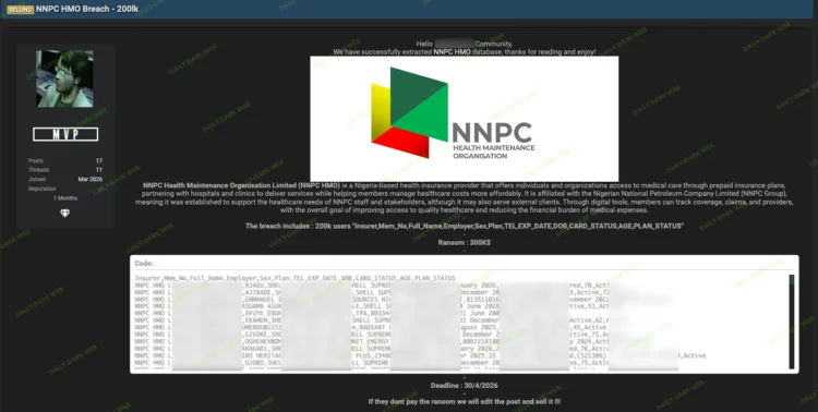 NNPC Health Maintenance Organisation Limited Data Breach