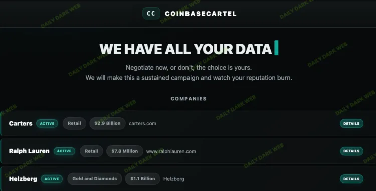 Coinbasecartel Breaches Carters, Ralph Lauren, Helzberg