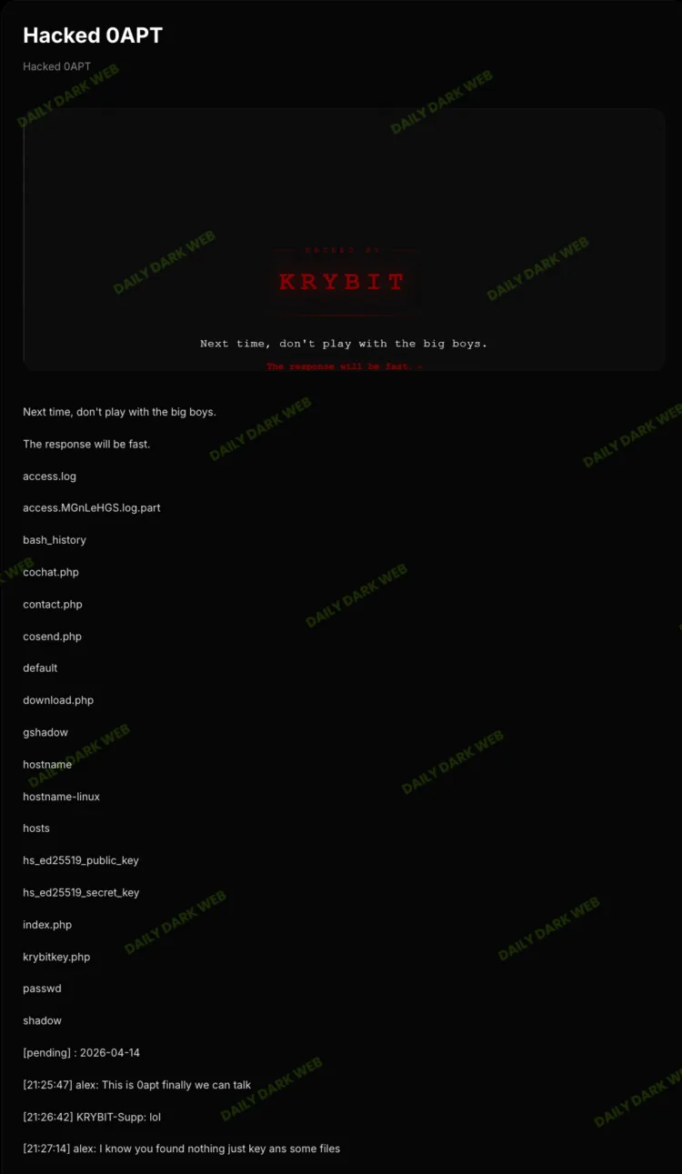 Krybit Ransomware Group Hacks Rival 0APT Infrastructure