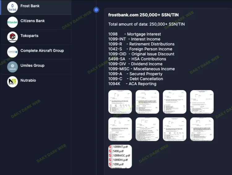 Everest Group Breaches Frost Bank, Citizens Bank, Tokoparts, Complete Aircraft Group, Umiles, Nutrabio