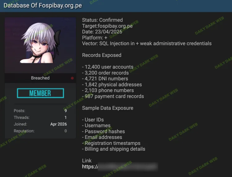 FOSPIBAY Data Breach Exposes User Accounts and DNI Records