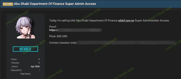 Abu Dhabi Department of Finance Super Admin Access Sale