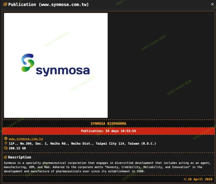 Synmosa Biopharma Hit by Dragonforce Ransomware Attack