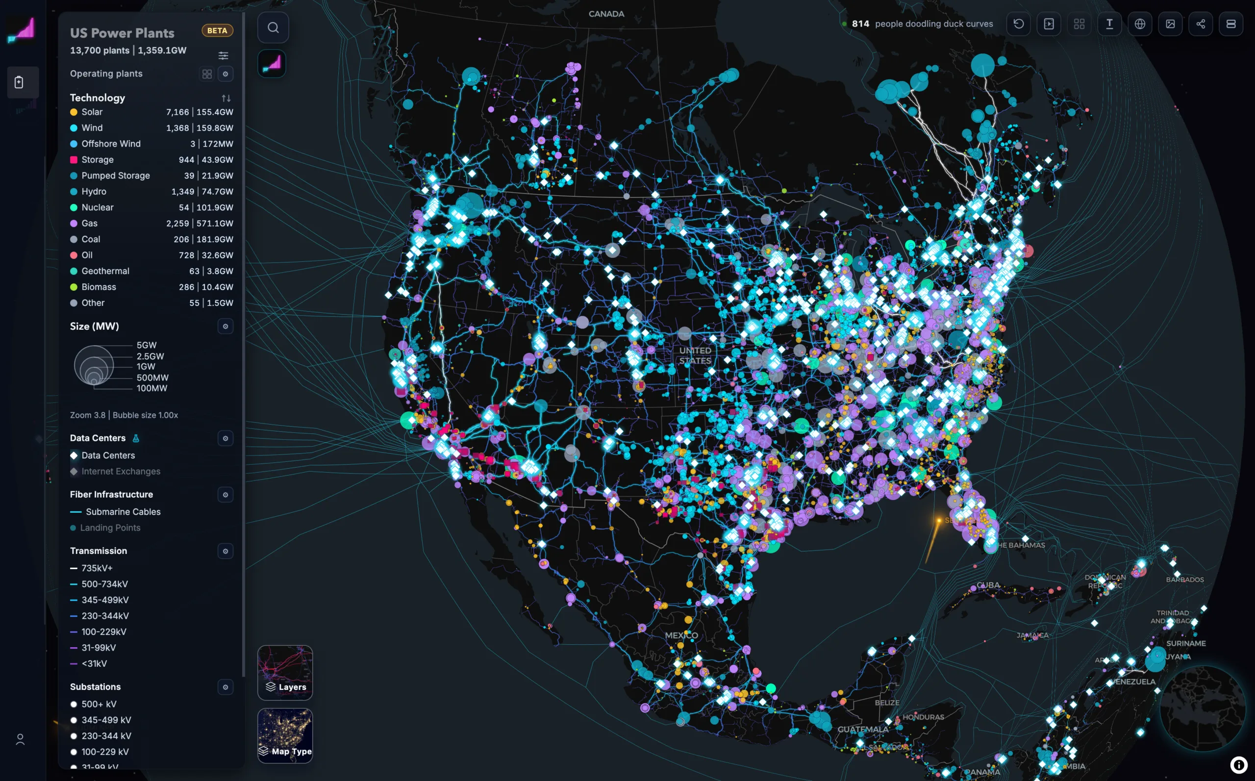 OpenGridWorks Power Plants Map Screenshot